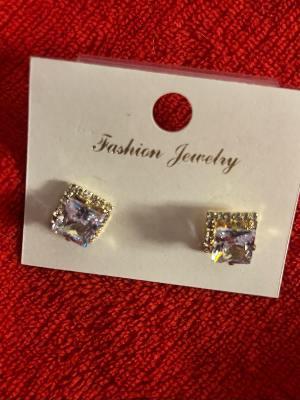 Fashion Jewelry Gold-Tone Clear Square Crystal Halo Stud Earrings